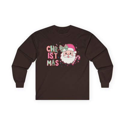 Christmas Santa Face Long Sleeve Tee — Cute Pastel Holiday Shirt