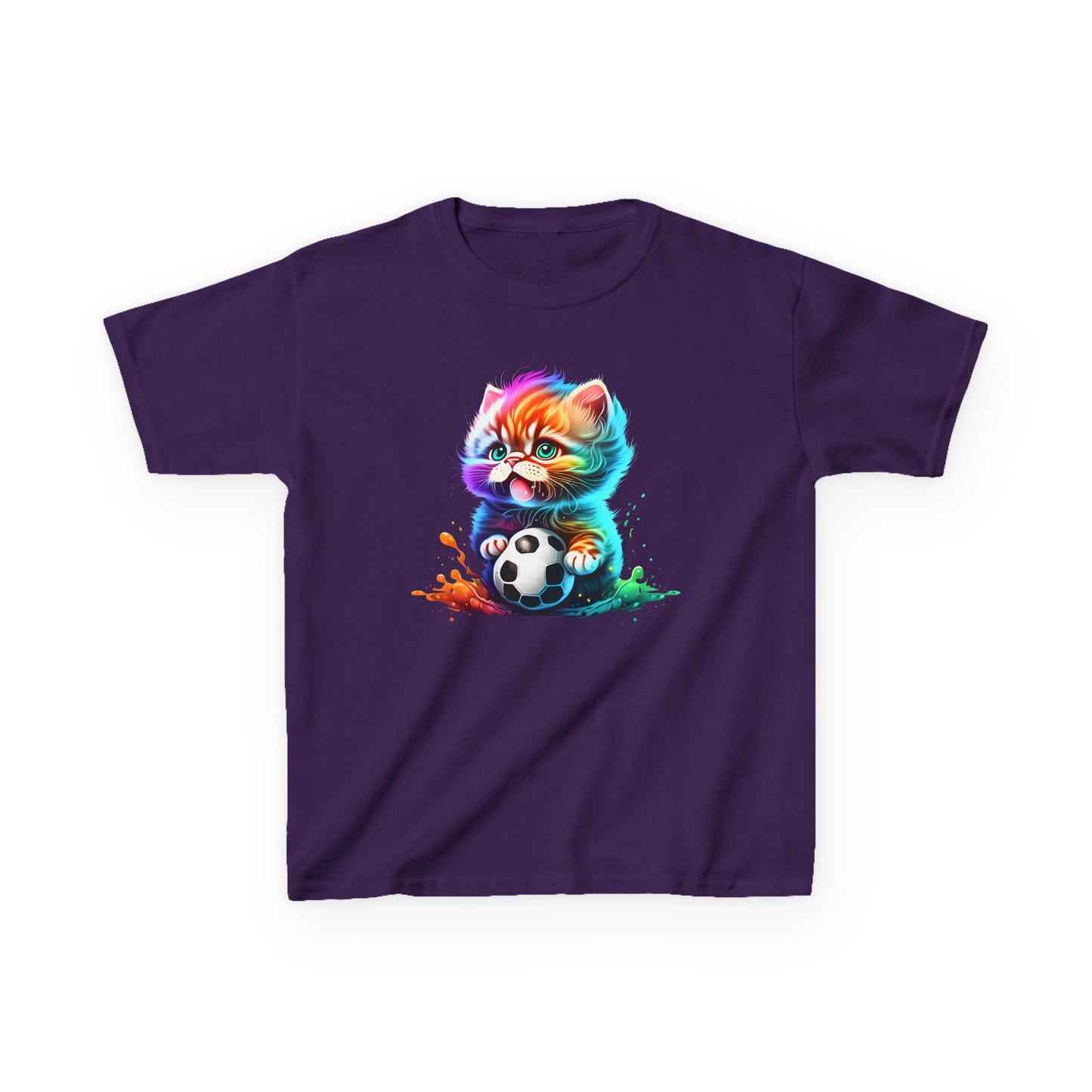 Colorful Cat Soccer Tee for Kids - Fun and Playful Design