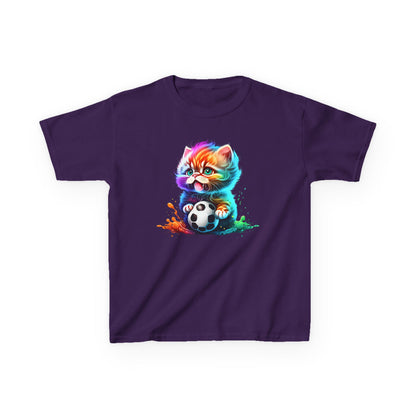 Colorful Cat Soccer Tee for Kids - Fun and Playful Design
