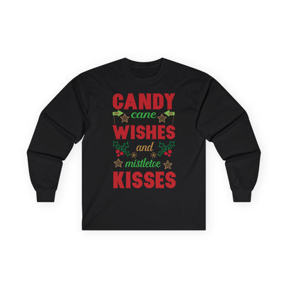 Candy Cane Wishes Long Sleeve Tee, Christmas Shirt, Holiday Gift, Mistletoe Apparel, Winter Fashion, Family Gathering Outfit
