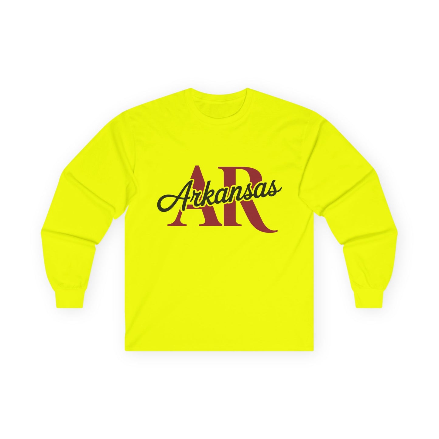 Arkansas AR Script Long Sleeve Tee — State Pride Graphic Shirt