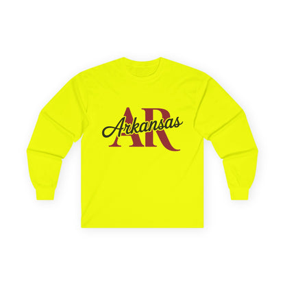 Arkansas AR Script Long Sleeve Tee — State Pride Graphic Shirt