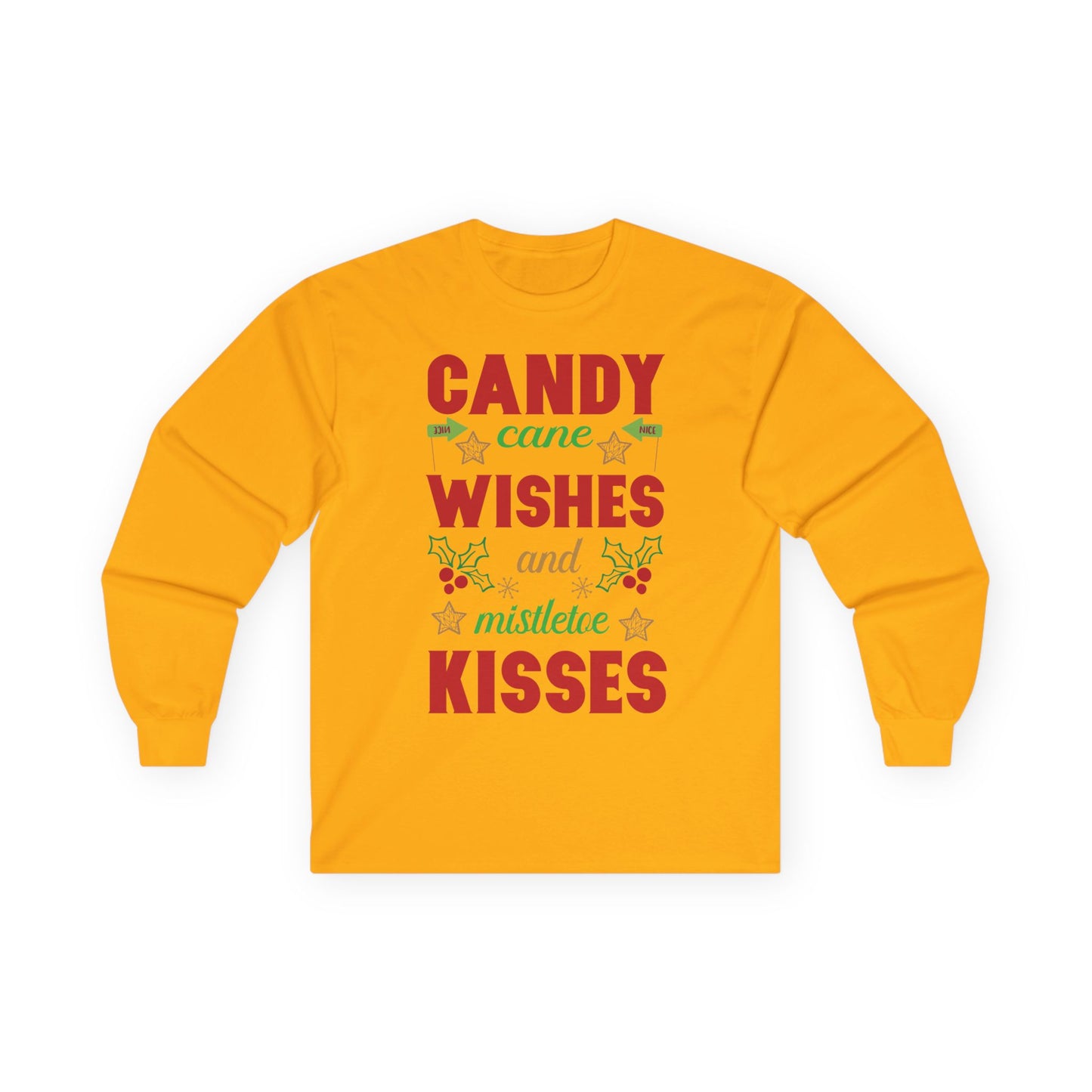 Candy Cane Wishes Long Sleeve Tee, Christmas Shirt, Holiday Gift, Mistletoe Apparel, Winter Fashion, Family Gathering Outfit
