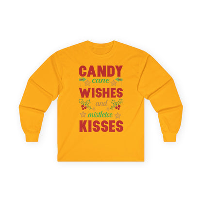 Candy Cane Wishes Long Sleeve Tee, Christmas Shirt, Holiday Gift, Mistletoe Apparel, Winter Fashion, Family Gathering Outfit