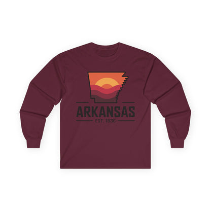 Arkansas Sunset State Long Sleeve Tee — EST. 1836 Retro Graphic