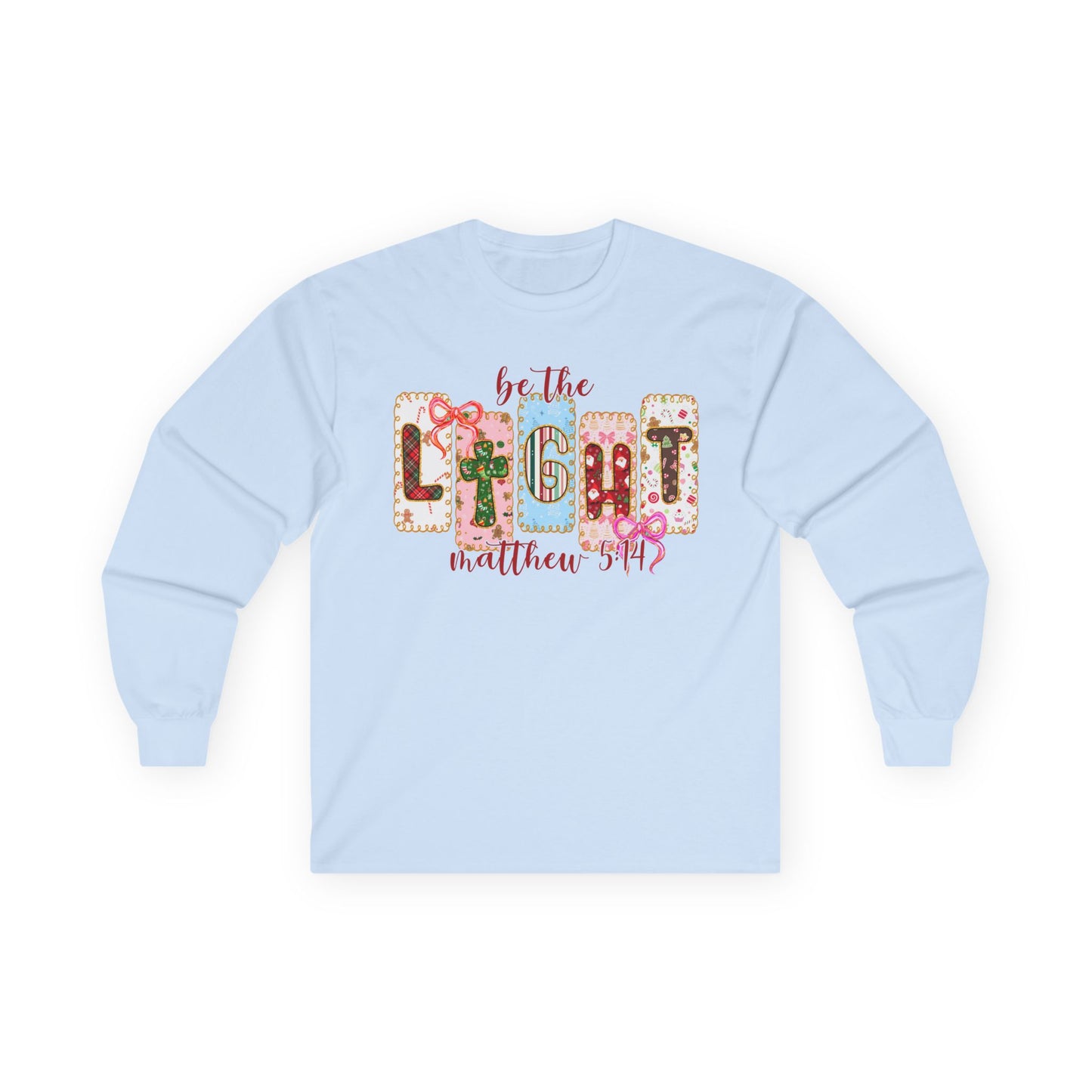 Be the Light Long Sleeve Tee — Inspirational Scripture Matthew 5:14 Design