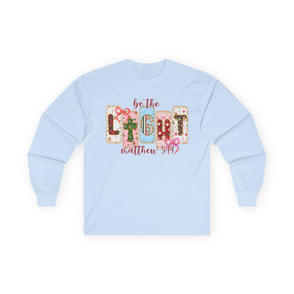 Be the Light Long Sleeve Tee — Inspirational Scripture Matthew 5:14 Design