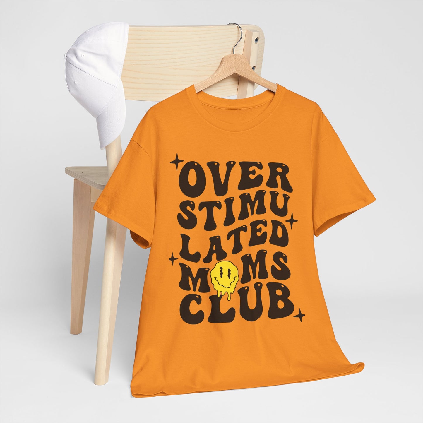 Overstimulated Moms Club Unisex Heavy Cotton Tee - Vibrant Orange T-Shirt for Busy Moms