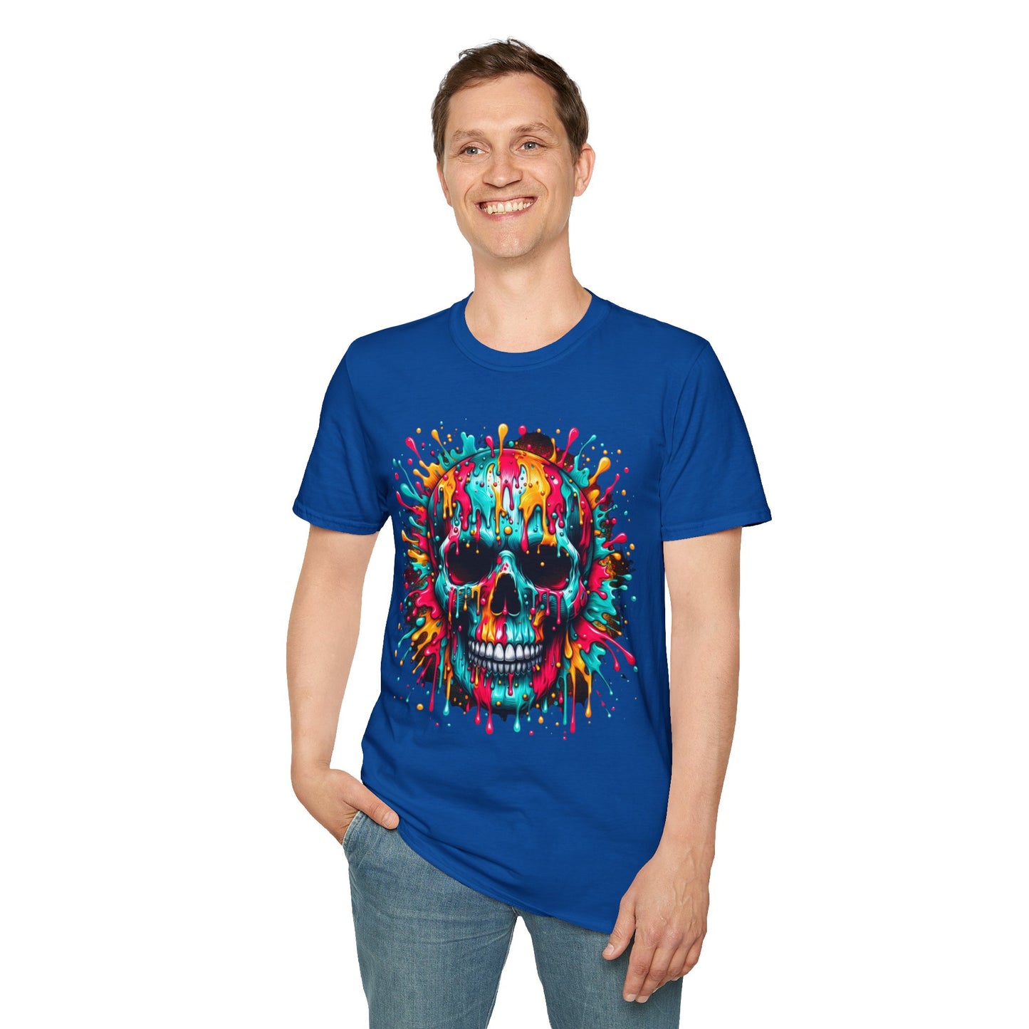 Colorful Drip Skull Unisex T-Shirt - Vibrant Graphic Tee for Art & Music Lovers
