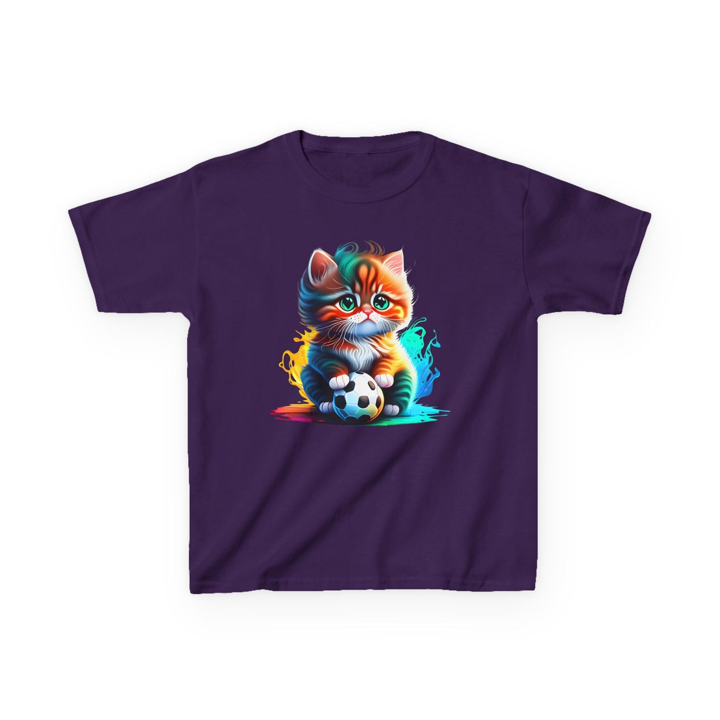 Playful Cat Soccer Kids Heavy Cotton™ Tee - Fun and Colorful T-Shirt for Young Animal Lovers