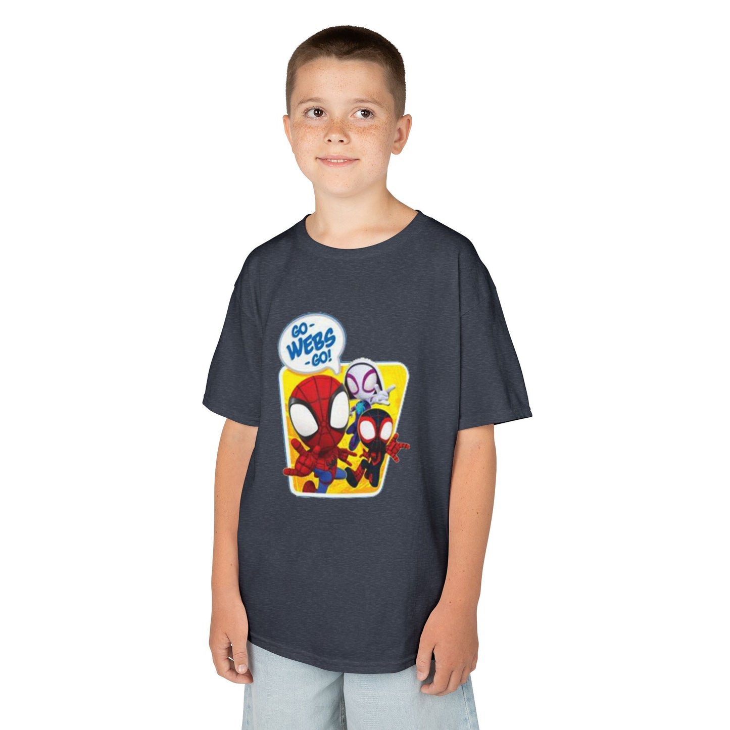 Spiderman Kids Heavy Cotton Tee - Playful Superhero Shirt for Young Fans