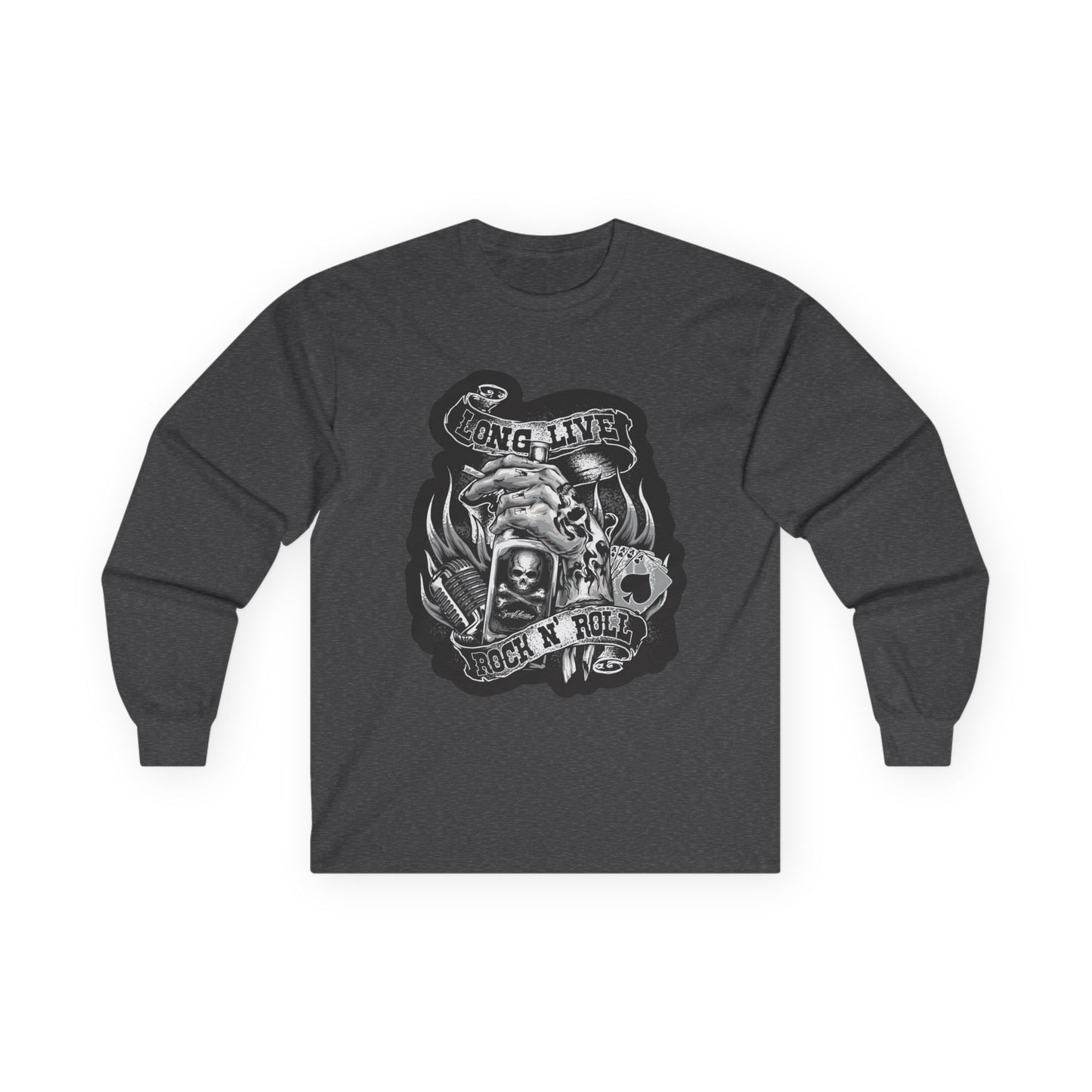 Rock 'N' Roll Skull Long Sleeve Tee — 'Young & Live' Vintage Motorcycle Design