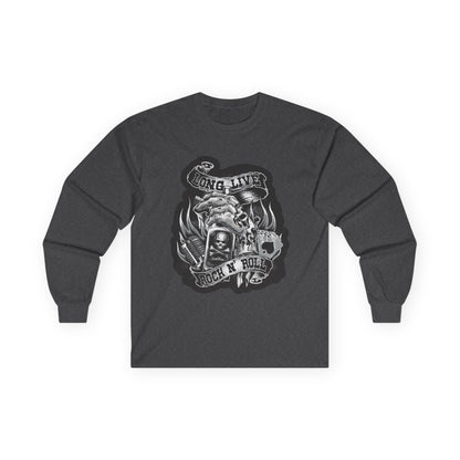 Rock 'N' Roll Skull Long Sleeve Tee — 'Young & Live' Vintage Motorcycle Design