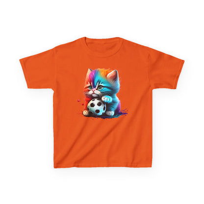 Colorful Cat Soccer Kids Tee - Fun & Playful Design for Young Animal Lovers