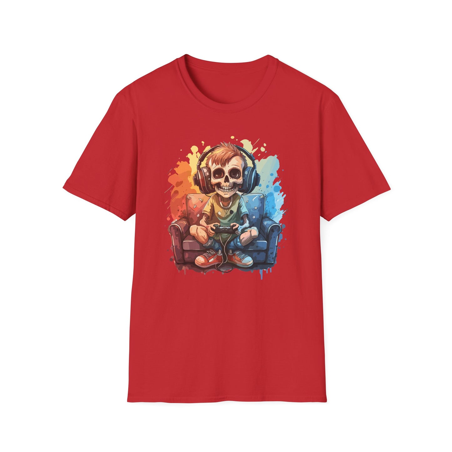 Skull Gamer T-Shirt, Unisex Softstyle Tee, Video Game Shirt, Gift for Gamers, Cool Graphic Tee, Halloween Style Shirt