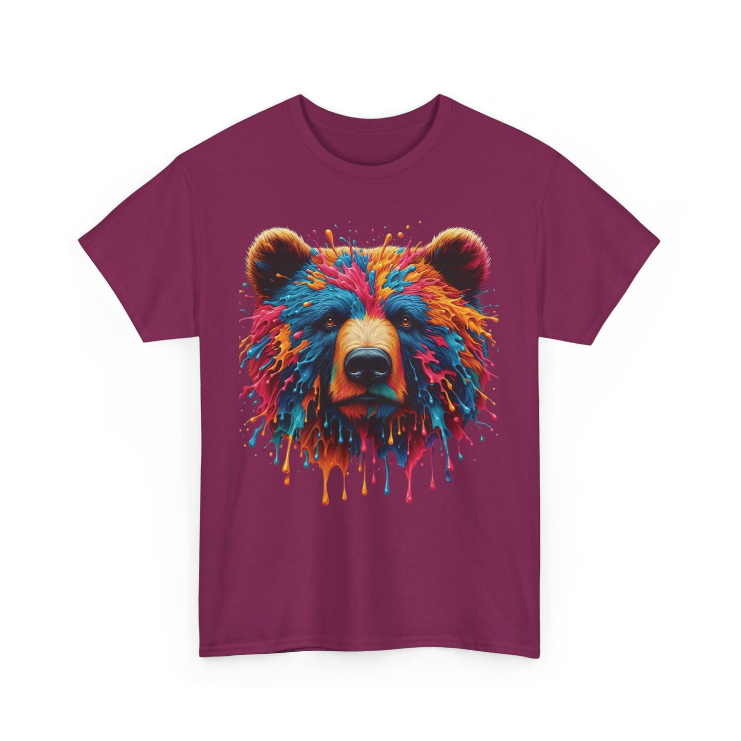 Colorful Bear Art Unisex Heavy Cotton Tee - Vibrant Graphic T-Shirt for Nature Lovers