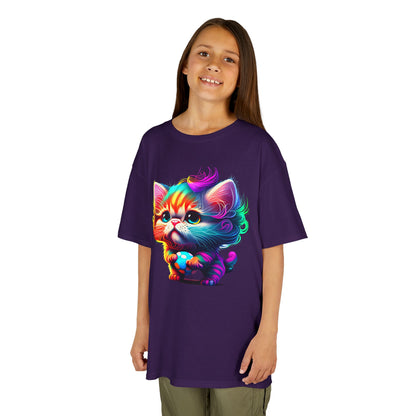 Colorful Cartoon Cat Kids Heavy Cotton Tee - Fun & Playful Design