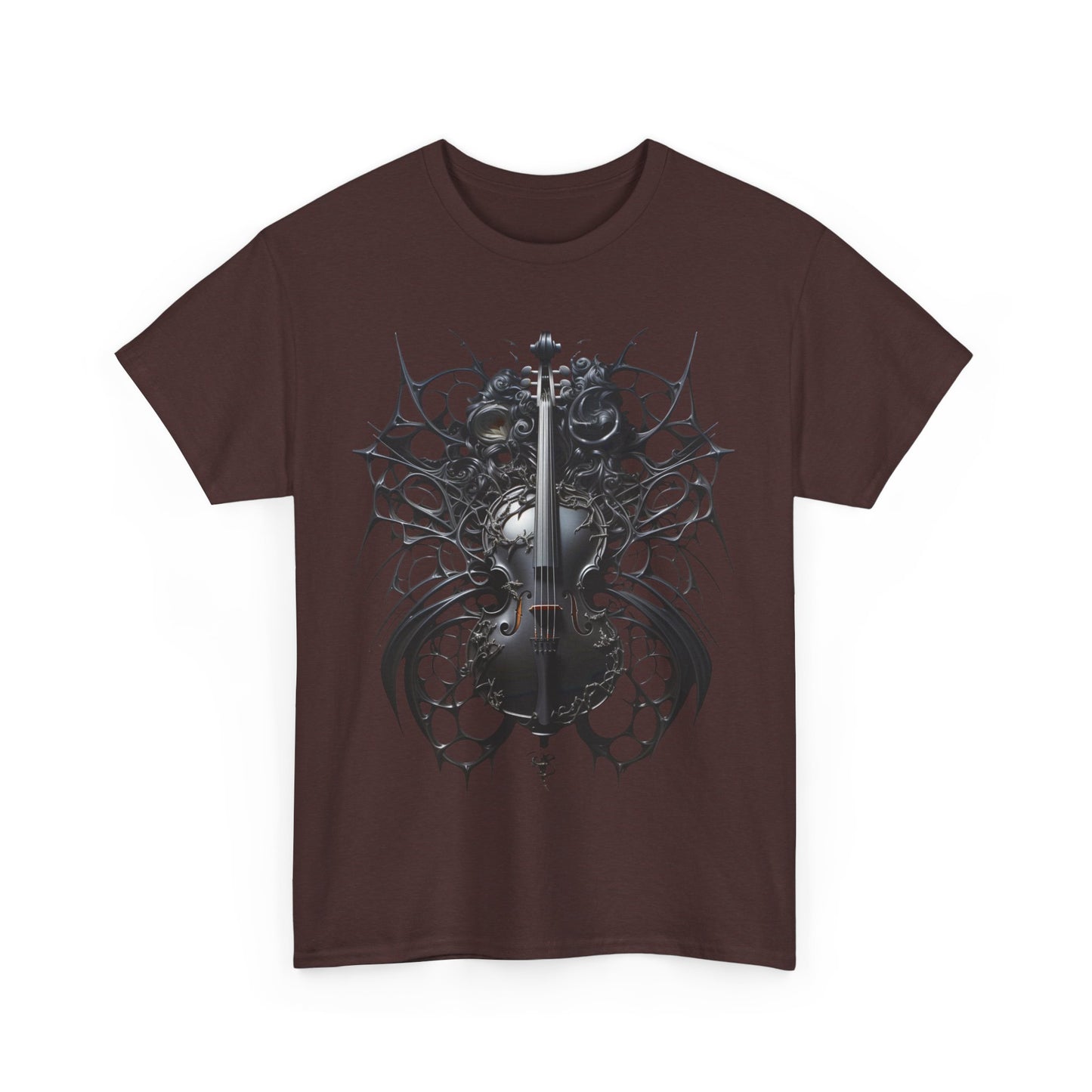 Heavy Cotton Tee with Gothic Violin Design - Perfect for Music Lovers