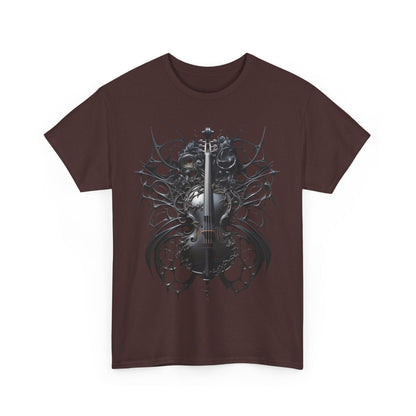 Heavy Cotton Tee with Gothic Violin Design - Perfect for Music Lovers
