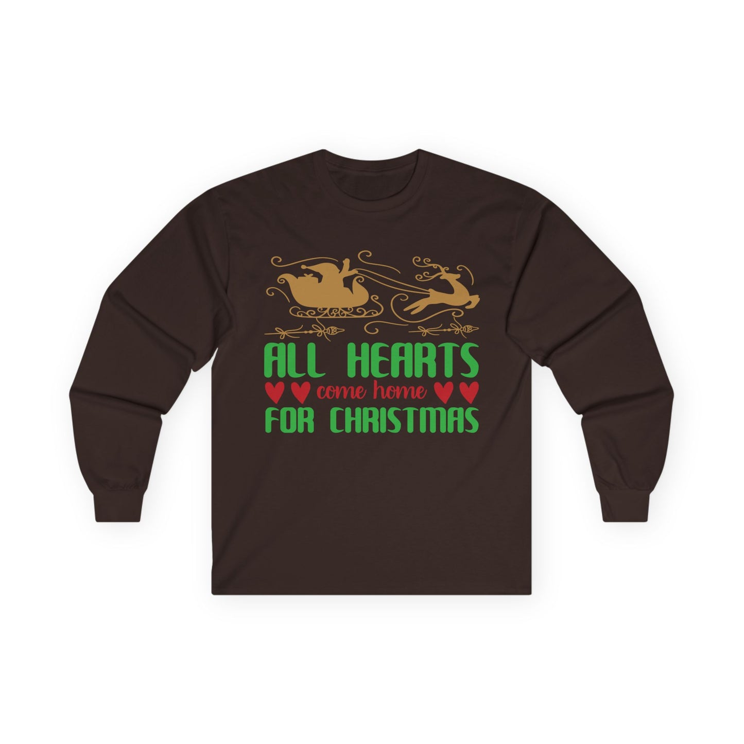 All Hearts Come Home Unisex Long Sleeve Tee, Cozy Holiday Shirt, Christmas Gift, Family Gathering Apparel, Winter Fashion