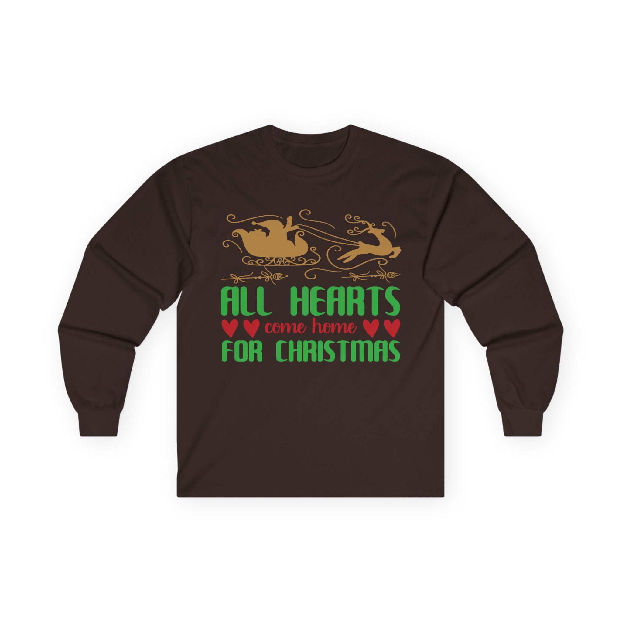 All Hearts Come Home Unisex Long Sleeve Tee, Cozy Holiday Shirt, Christmas Gift, Family Gathering Apparel, Winter Fashion