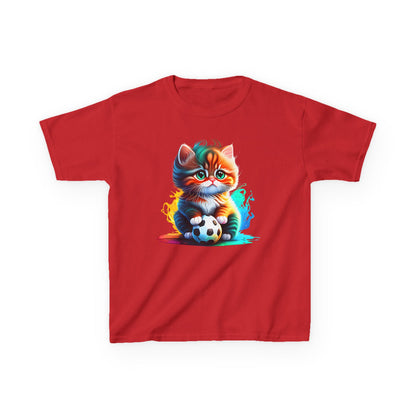 Playful Cat Soccer Kids Heavy Cotton™ Tee - Fun and Colorful T-Shirt for Young Animal Lovers