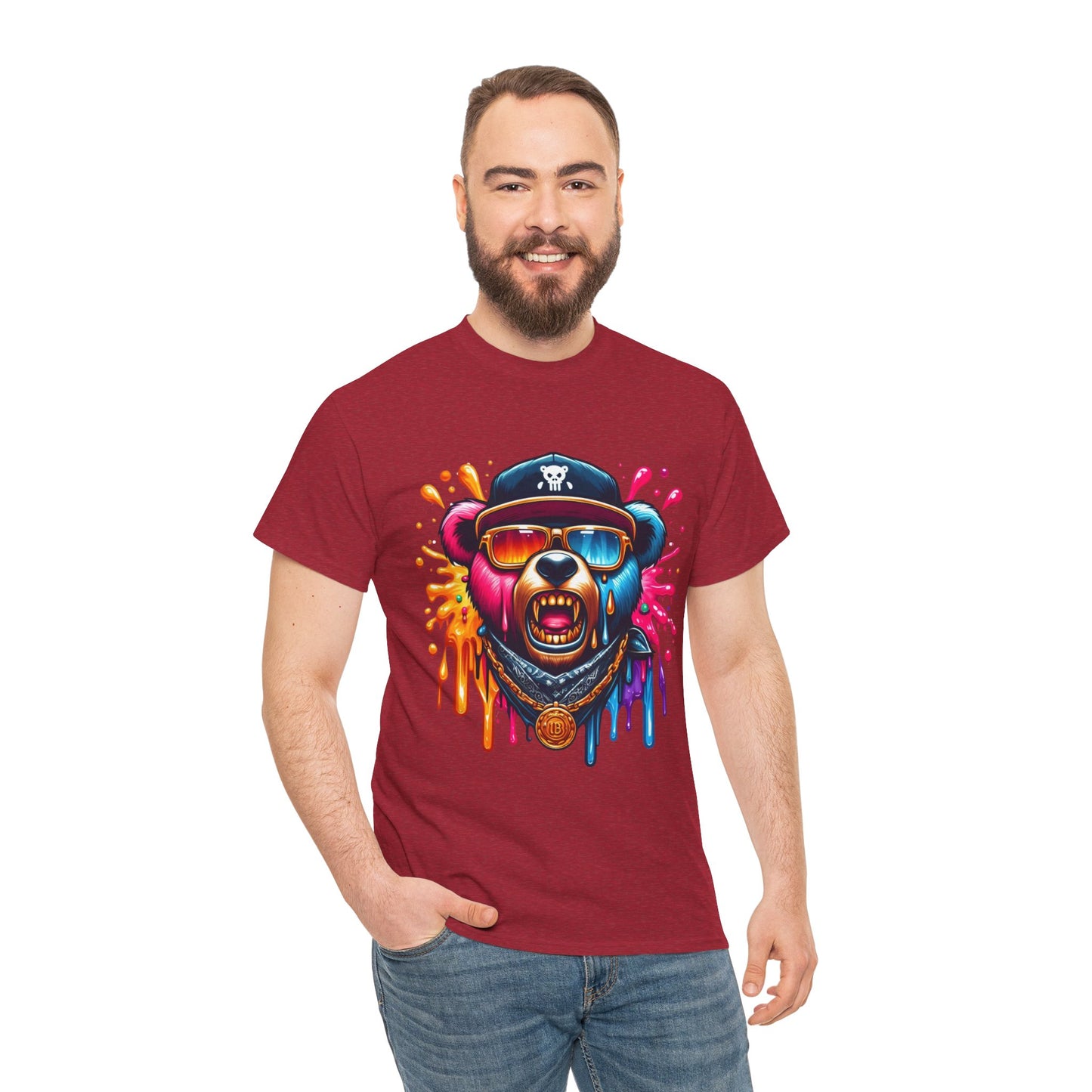 Vibrant Bear Graphic Unisex Heavy Cotton Tee - Casual Streetwear for Everyday Style