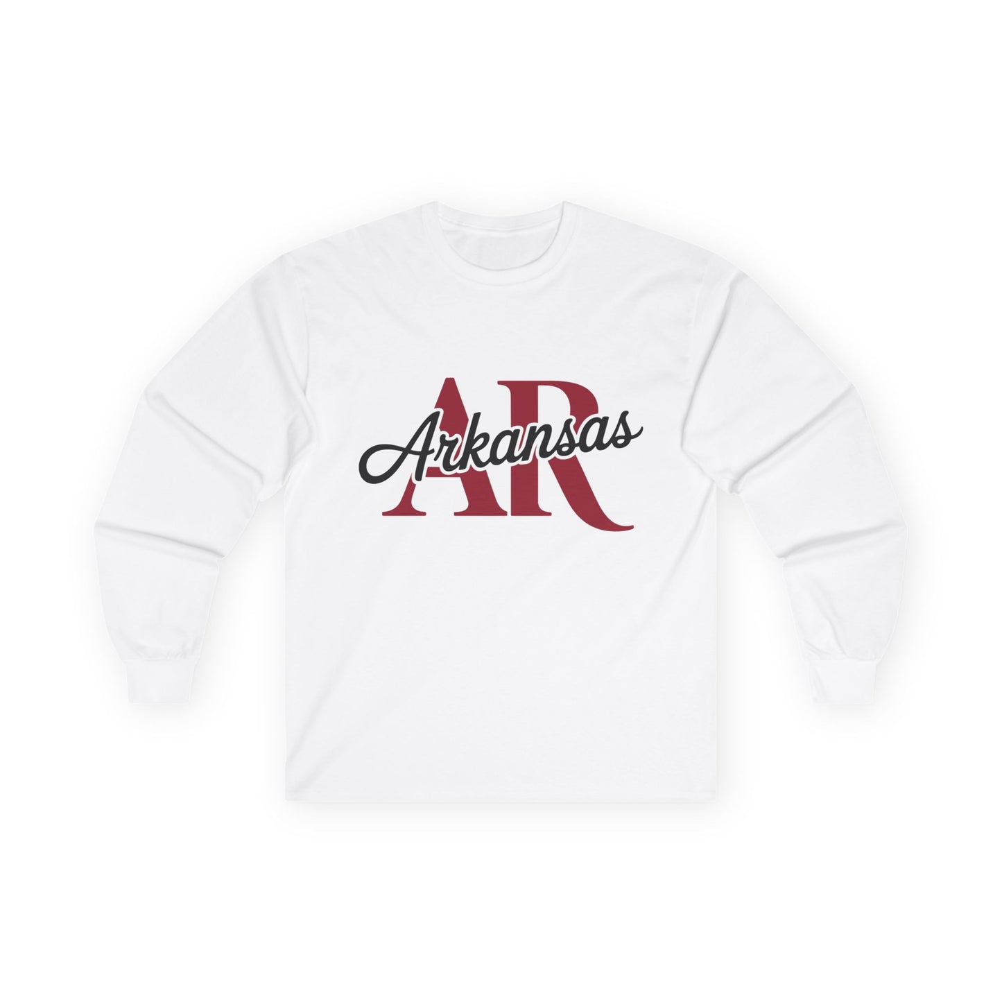 Arkansas AR Script Long Sleeve Tee — State Pride Graphic Shirt