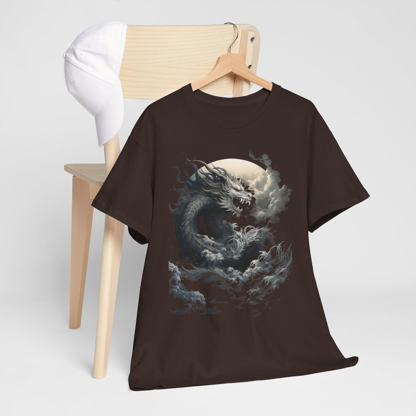 Dragon Moon Unisex Heavy Cotton Tee - Mystical Night Sky Apparel