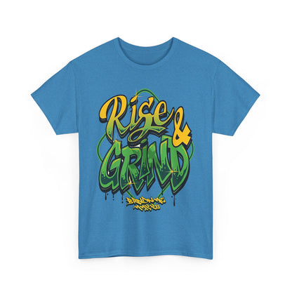 Rise & Grind Unisex Heavy Cotton Tee - Bold Graffiti Style Motivational T-Shirt