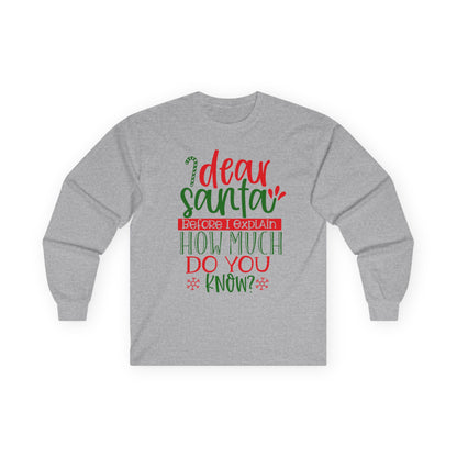 Unisex Holiday Long Sleeve Tee - 'Dear Santa, How Much Do You Know?' Christmas Shirt, Xmas Gift, Cozy Winter Wear, Fun Holiday Apparel