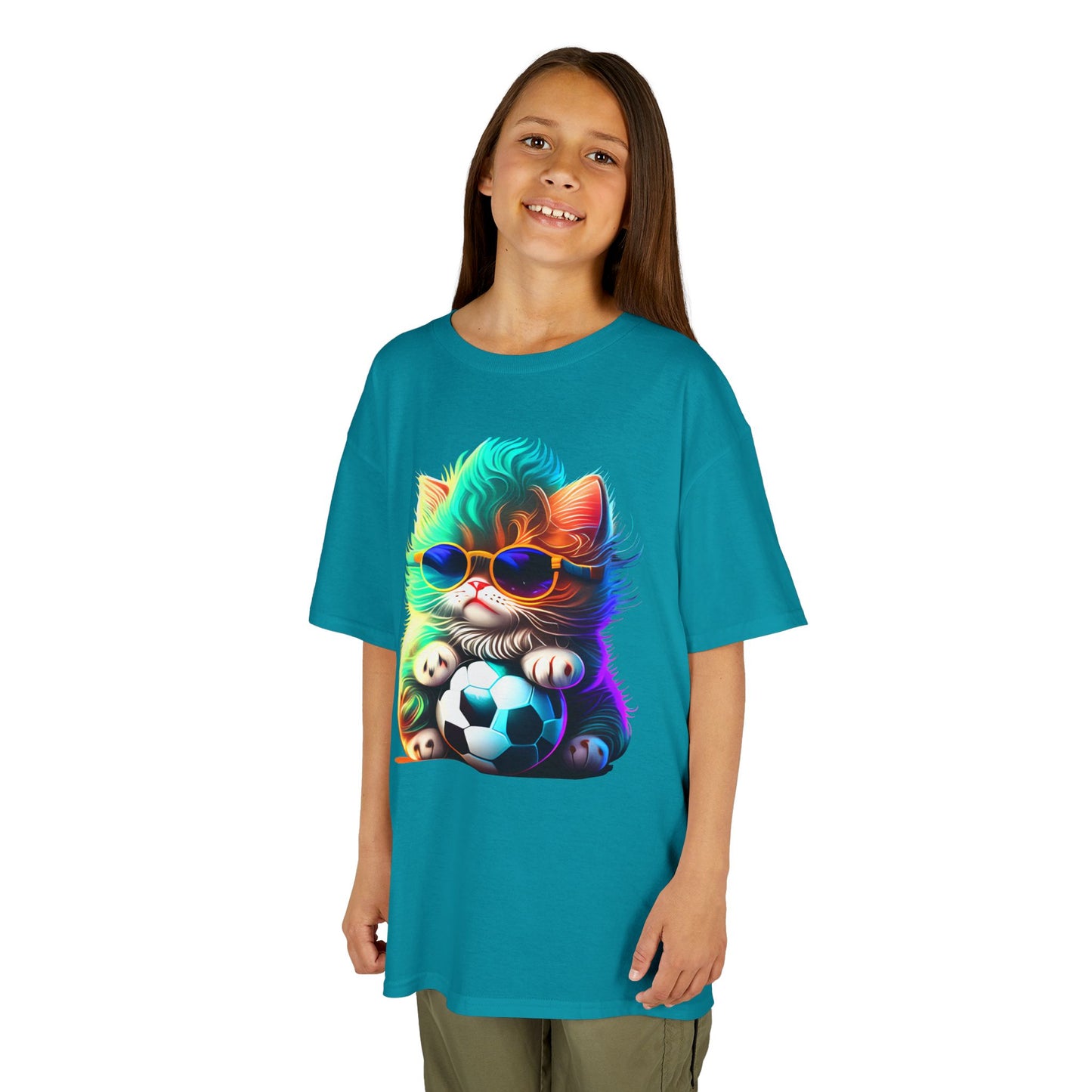 Cool Cat Soccer Kids Tee - Fun Heavy Cotton T-Shirt for Young Sports Fans