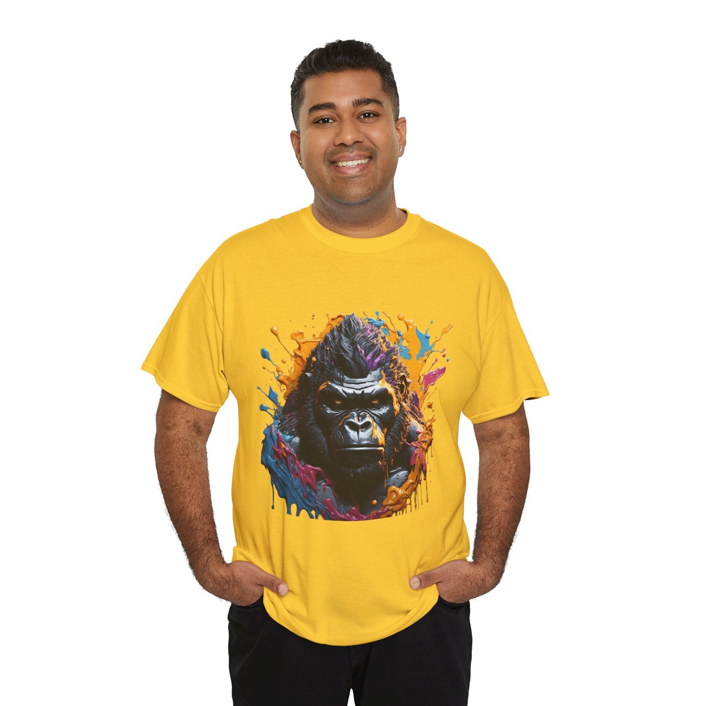 Colorful Gorilla Art Unisex Heavy Cotton Tee - Bold Graphic Tee for Animal Lovers