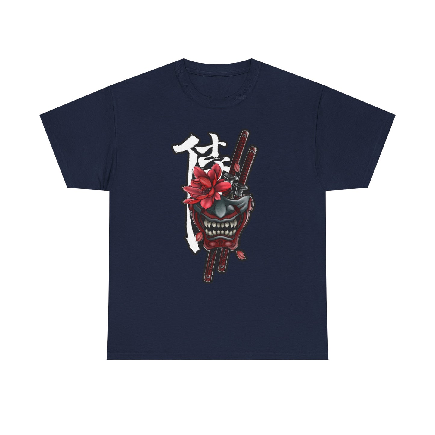 Unisex Heavy Cotton Tee - Floral Samurai Mask Design