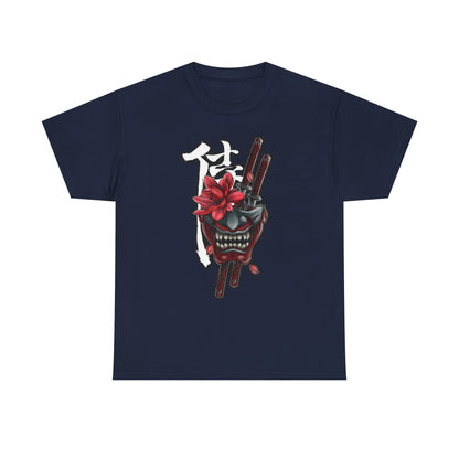 Unisex Heavy Cotton Tee - Floral Samurai Mask Design