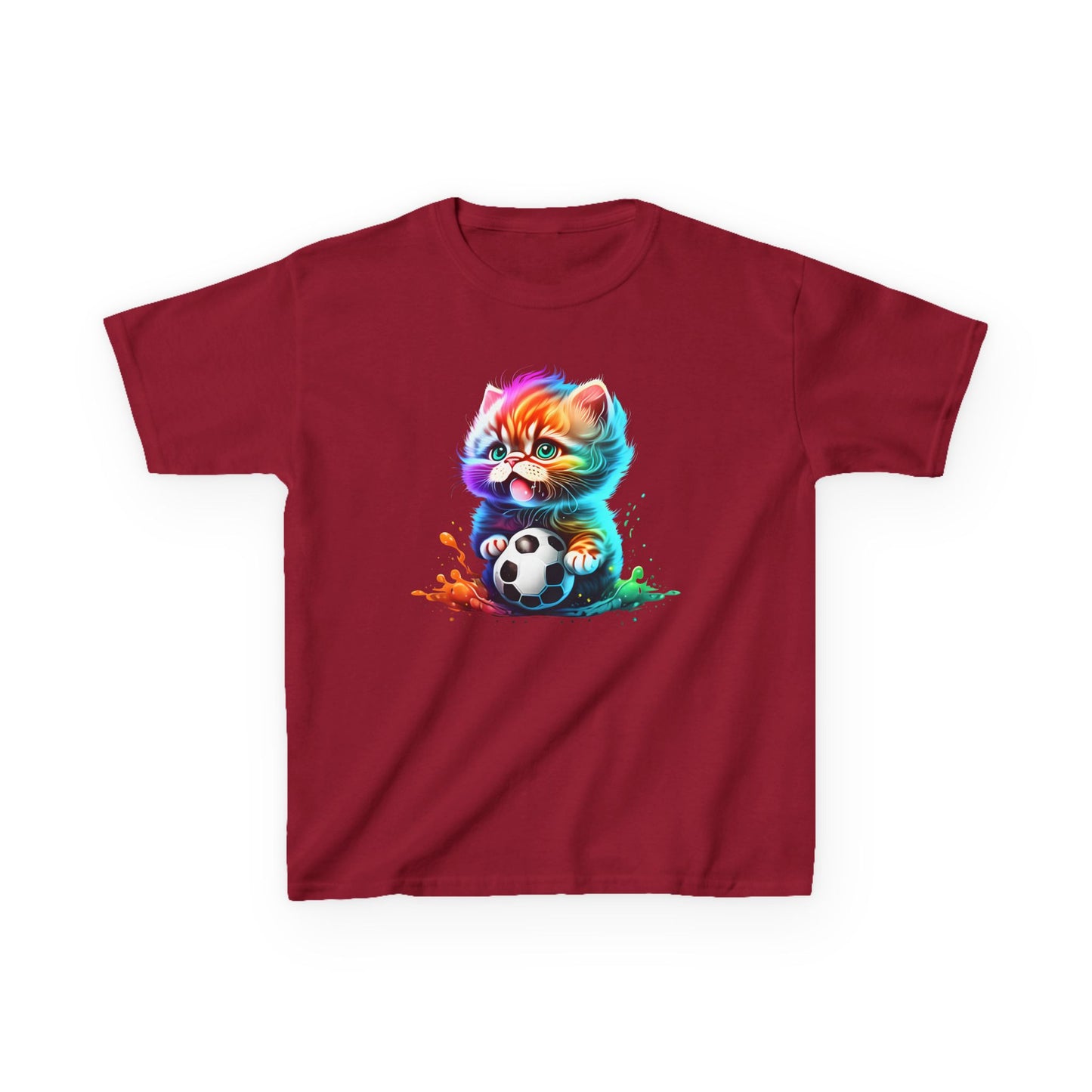 Colorful Cat Soccer Tee for Kids - Fun and Playful Design