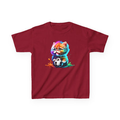 Colorful Cat Soccer Tee for Kids - Fun and Playful Design