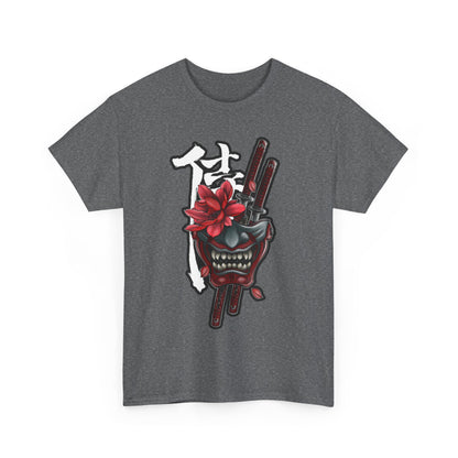 Unisex Heavy Cotton Tee - Floral Samurai Mask Design