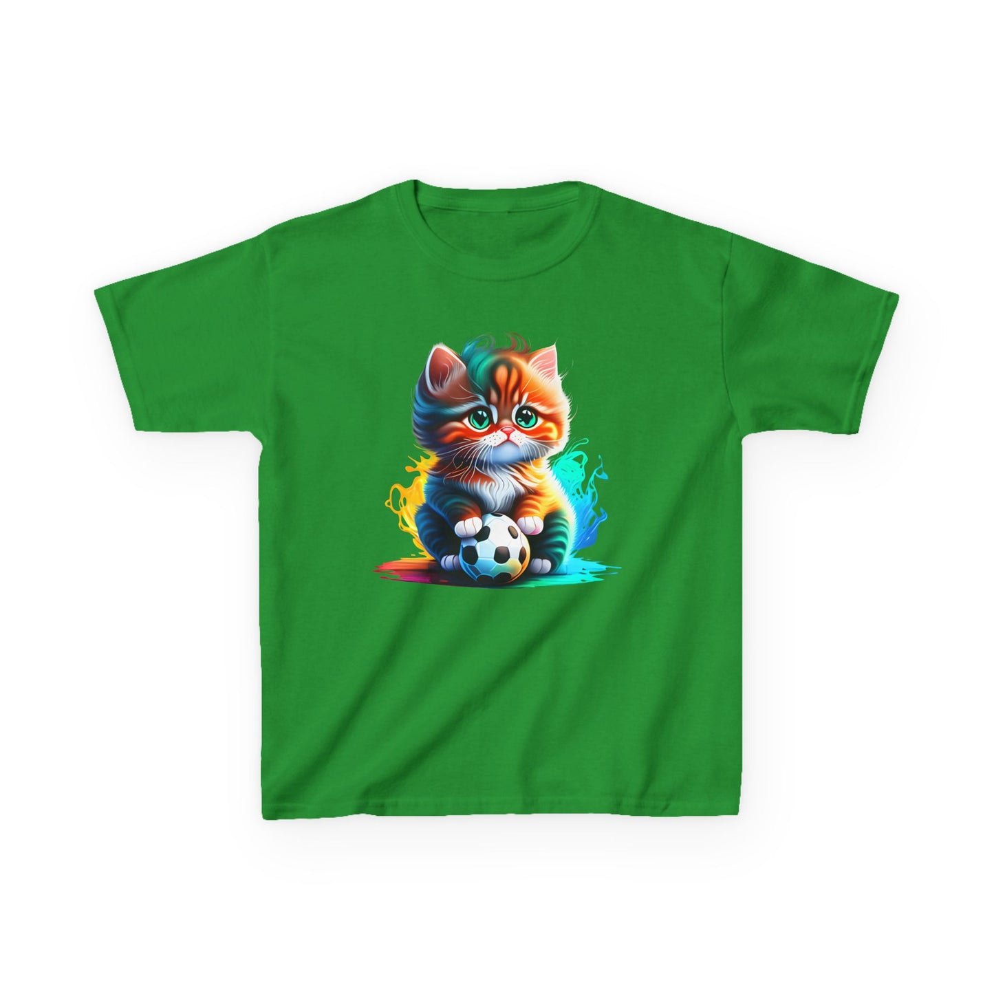Playful Cat Soccer Kids Heavy Cotton™ Tee - Fun and Colorful T-Shirt for Young Animal Lovers