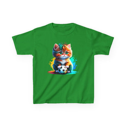 Playful Cat Soccer Kids Heavy Cotton™ Tee - Fun and Colorful T-Shirt for Young Animal Lovers