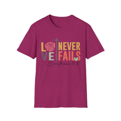 Faith-Inspired Unisex T-Shirt - "Love Never Fails" - Christian Apparel, Gift for Friends, Inspirational Wear, Bible Verse Tee