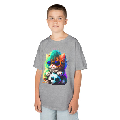 Cool Cat Soccer Kids Tee - Fun Heavy Cotton T-Shirt for Young Sports Fans