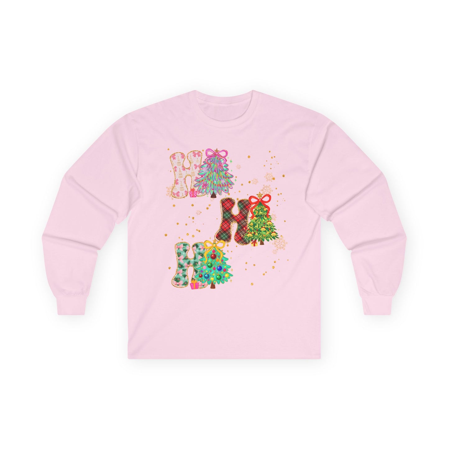 Long Sleeve Tee — Festive 'HO HO HO' Floral Christmas Design