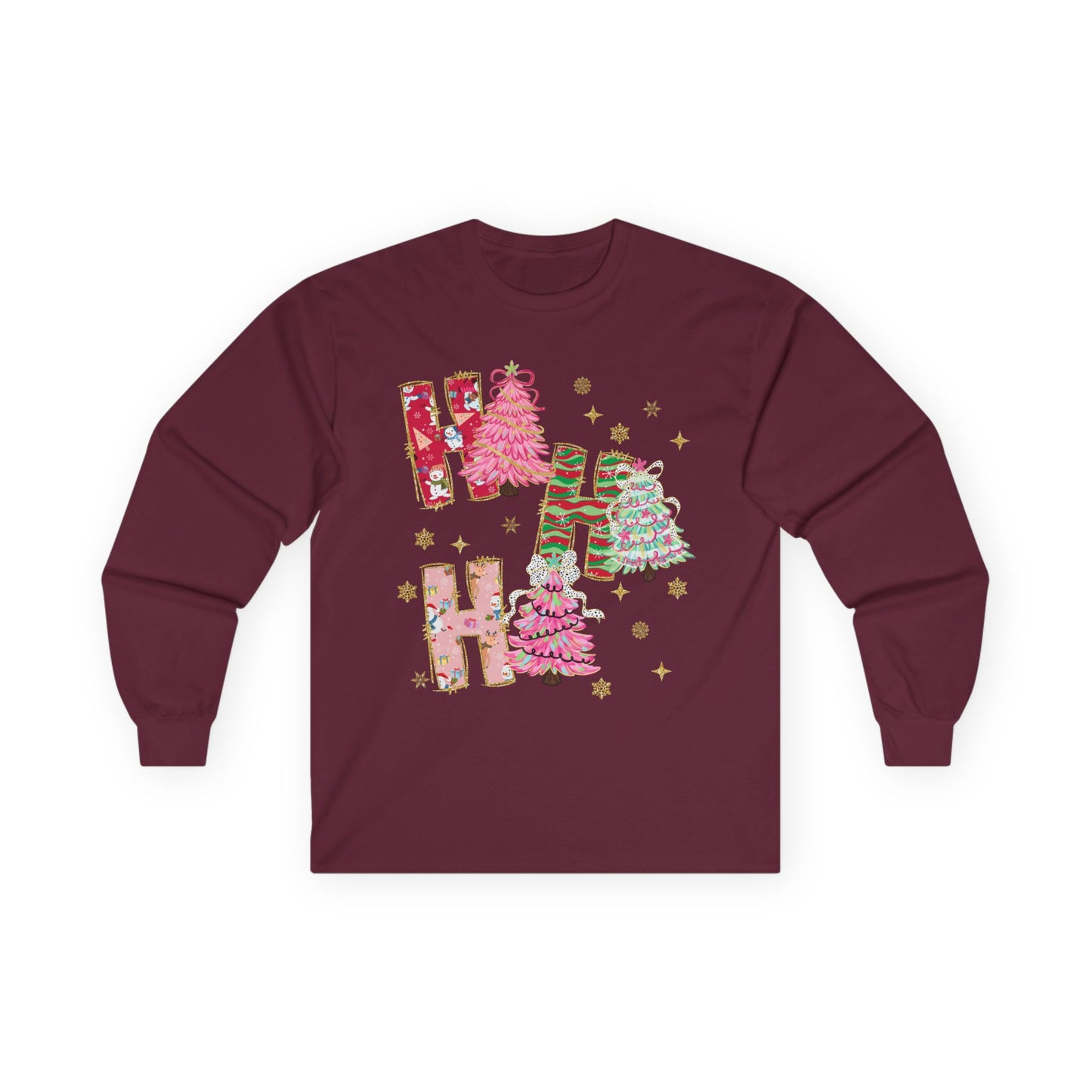 Christmas 'Ho Ho Ho' Long Sleeve Tee — Festive Pink & Green Holiday Shirt
