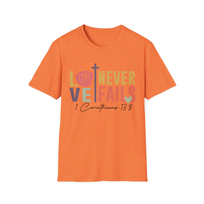 Faith-Inspired Unisex T-Shirt - "Love Never Fails" - Christian Apparel, Gift for Friends, Inspirational Wear, Bible Verse Tee