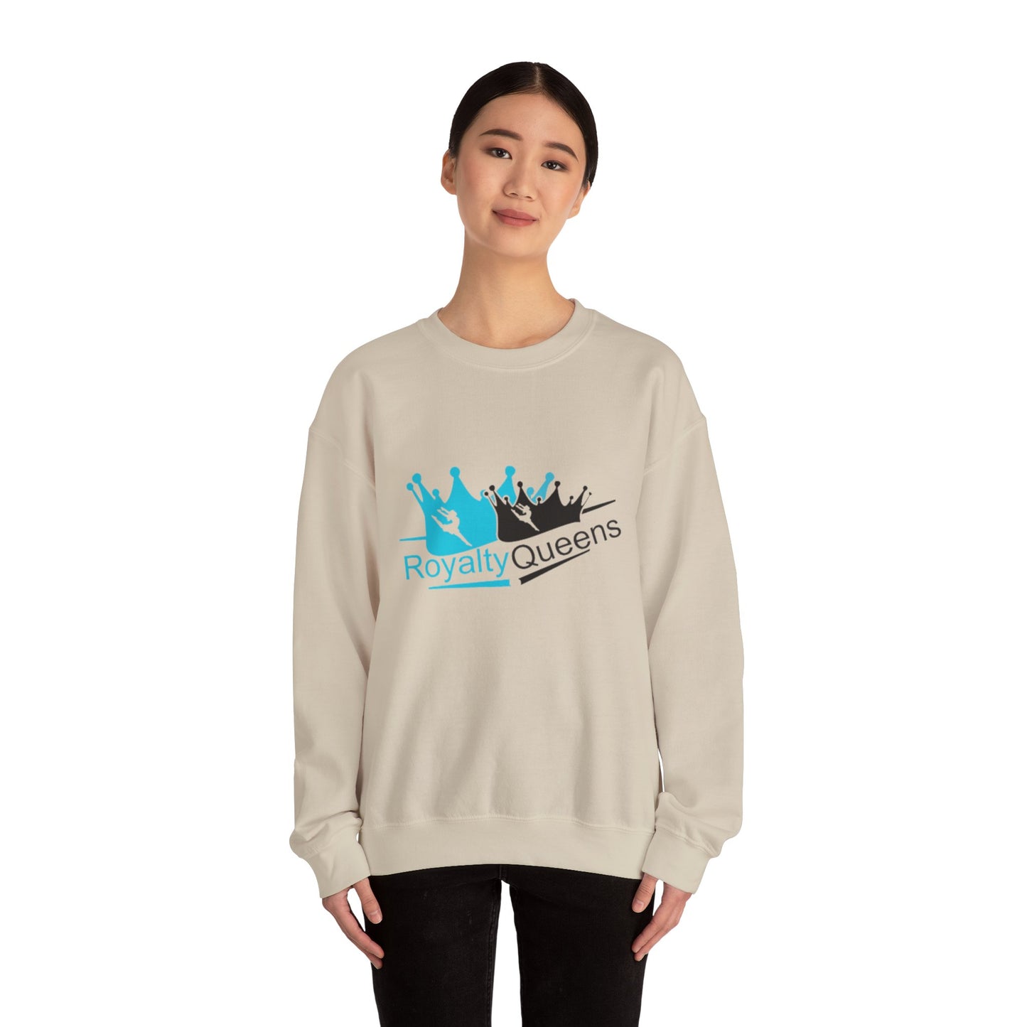 Crewneck Sweatshirt - "Royalty Queens" Crown Logo Graphic (Blue & Black)