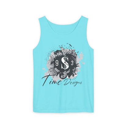Unisex Garment-Dyed Tank Top with Time Designs - Casual Summer Wear, Beach Outfit, Gift for Friends, Vacation Essentials, Relaxed Style