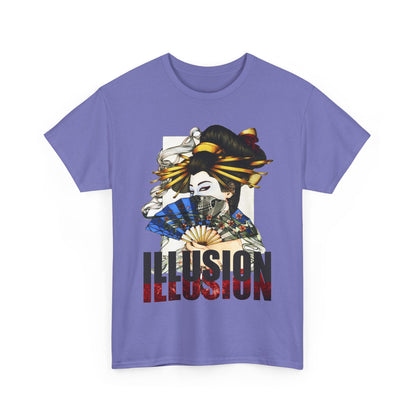 Unisex Heavy Cotton Tee - Illusion Design - Artistic Fan Graphic Tee for Casual Wear