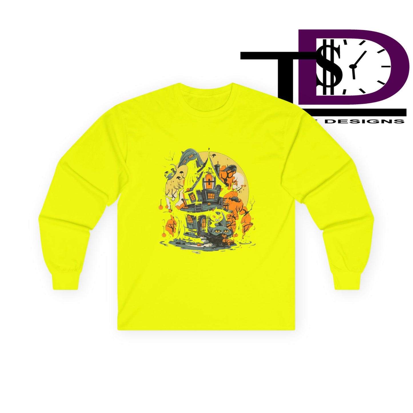 Halloween Haunted House Long Sleeve Tee, Unisex Shirt, Spooky Shirt, Fall Fashion, Ghosts and Ghouls Apparel, Gift for Halloween