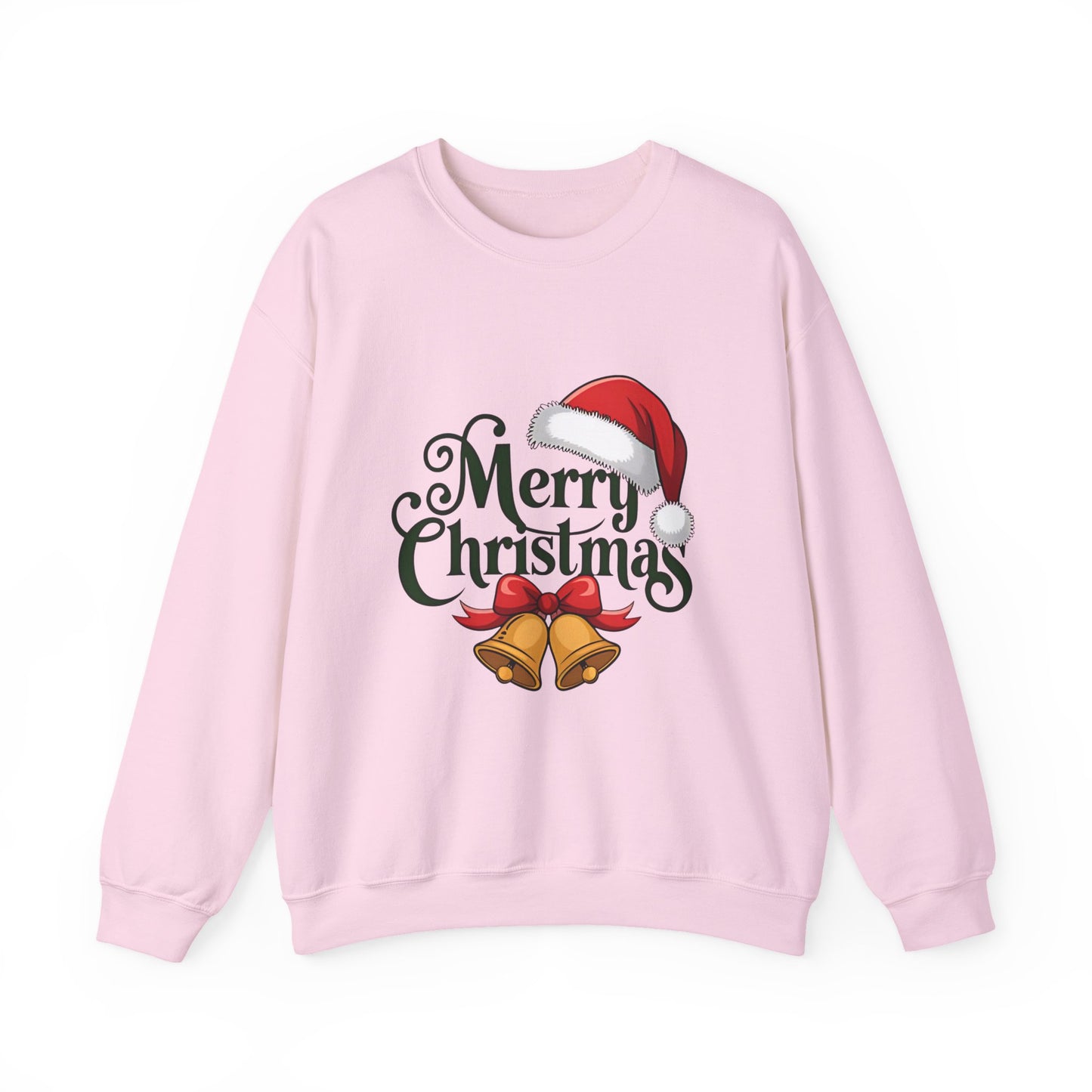 Christmas Crewneck Sweatshirt - "Merry Christmas" Santa Hat & Bells Holiday Sweater